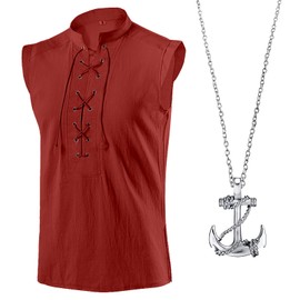 ATTBEA - Disfraz de pirata renacentista para hombre, sin mangas, estilo medieval, vikingo, gótico, pirata celta, chaleco para hombre