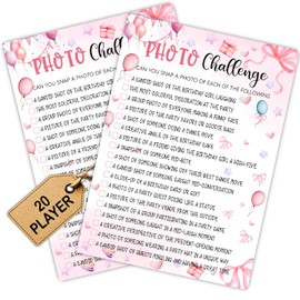 Pink Slumber Party Games Card - Coquette Pink Bow Themed Sleepover Slumber Party Supplies -Sleepover Stuff - Birthday Night Games Creative Idea -Photo Challenge- 20 Game Cards