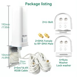 Boobrie 2x2 MIMO 4G LTE 5G Antenna High Gain 10dBi 600-6000MHz Omnidirectional WiFi Antenna with SMA RP-SMA Male 16.4ft RG58 Cable for T-Mobile Verizon AT&T Modem Routers Gateways Hotspot Cellular