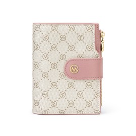 GOLF SUPAGS Wallets for Women PVC Leather Credit Card Holder Large Capacity Multi Card Organizer Small Wallet with Double Zipper Pocket, Pink × ash green-859, Modern