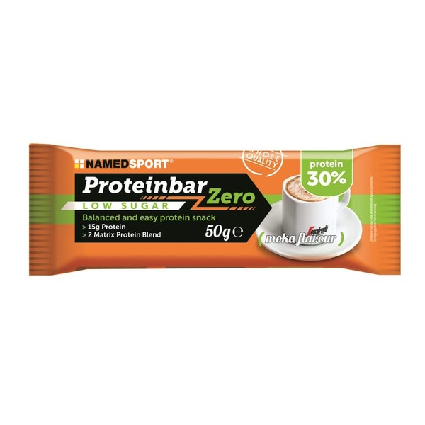 Namedsport> Protein Bar Zero Mocha Flavour with 35% Protein, Ideal as a Snack or After Training, Gluten Free, Palm Oil Free, Brand from Italy, Box of 12