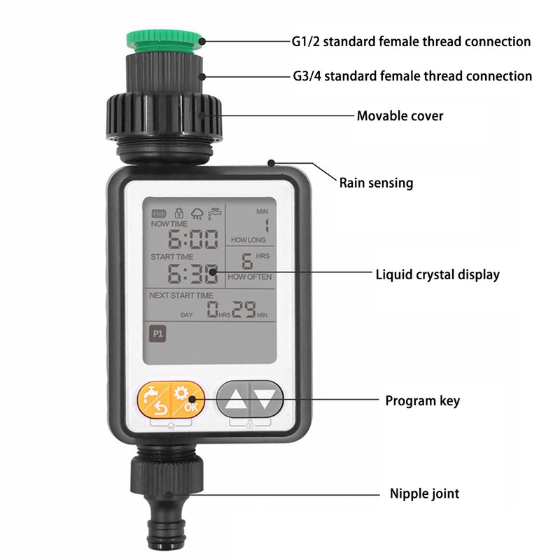 Automatic Water Timer Garden Hose Farm Irrigation 3in Display Rain
