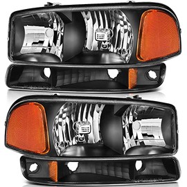 LBRST Headlight Assembly For GMC Sierra 1500 1999-2006 For GMC Sierra 1500 Classic 2007 For GMC Sierra 2500 1999-2004 Black Housing Amber Reflector Clear Lens Driver and Passenger Side Headlamp