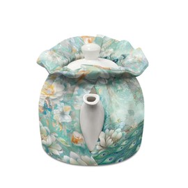 Xoenoiee Peacock Butterfly Peony Floral Print Tea Cozy Cotton Tea Cosy for Teapots Keep Warm Teapot Cover Insulated Kettle Cover for Home Kitchen Table Decor