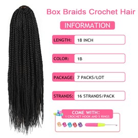 Box Braids Crochet Hair 18 Inch Crochet Braids for Black Women 7 Packs Short Goddess Box Braid Crochet Hair for Black Women (18 Inch,7 Packs, 1B)