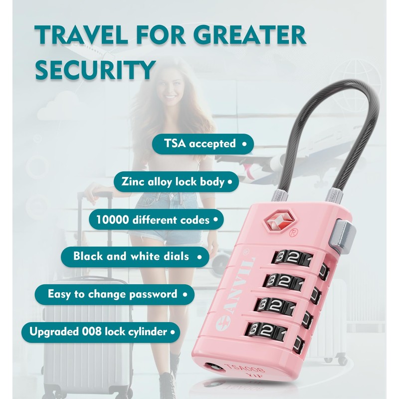 ANVIL 4 Digit Luggage Locks, TSA Locks for Luggage, Advanced