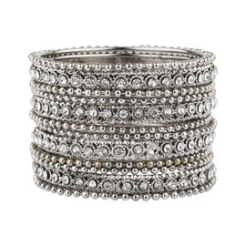 Efulgenz Boho Oxidized Bangles CZ Crystal Metal Indian Bracelet Bangle Set Jewellery for Women