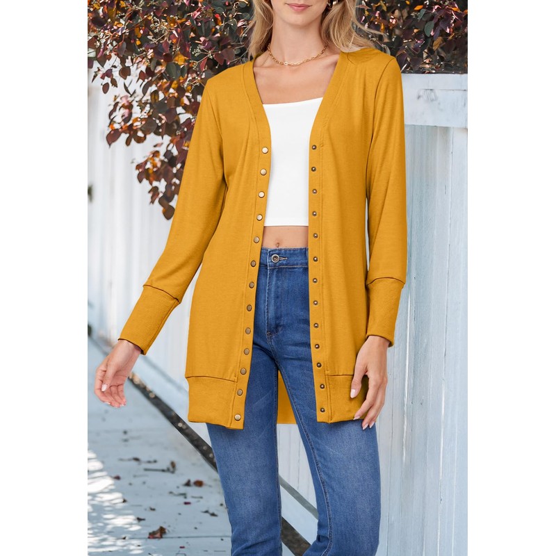 MEROKEETY Women's 2024 Fall Long Sleeve Snap Button Down Solid