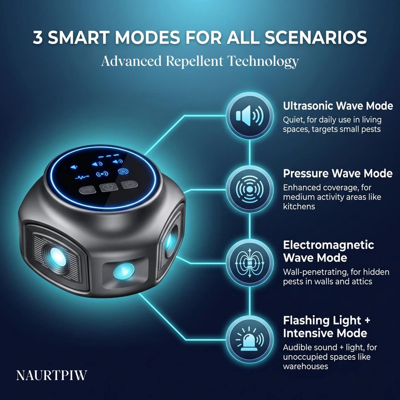 Ultrasonic Devices, 3 Smart Modes, LCD Display for Home, Office,