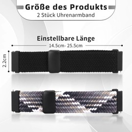 Kaempe Pack of 2 Watch Strap 22 mm, Replacement Strap Smartwatch, Nylon Strap 22 mm for Smartwatch with Adjustable Magnetic Clasp Bracelet for Men for Smartwatches and Watches, Nylon, No Gemstone