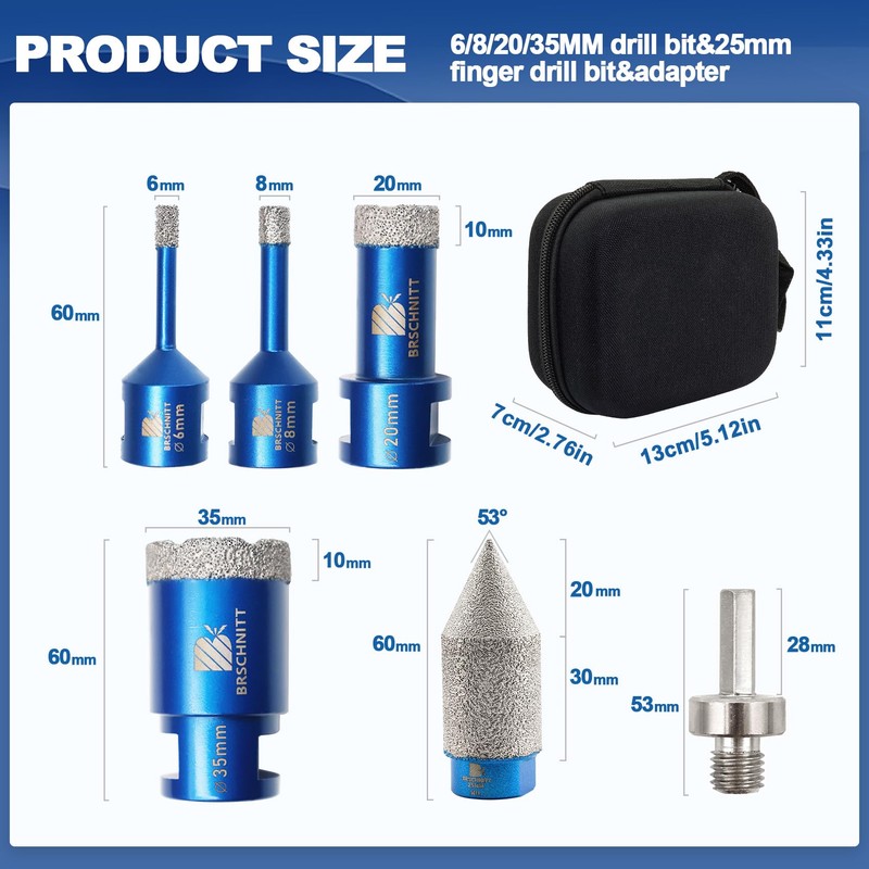 Diamond Drill Tile Drill Bit Set - 6/8/20/35 mm Diamond