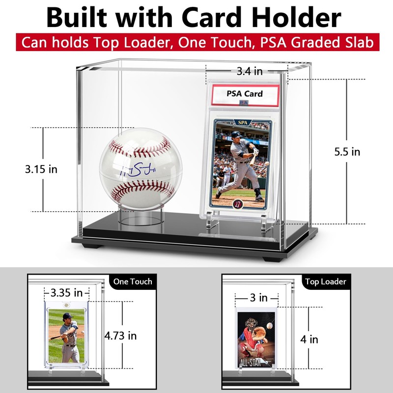 Acrylic Display Case Box for Baseball and Cards, Dual Baseball
