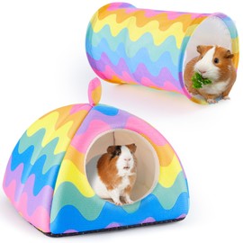 Glittme Guinea Pig Hideout, Soft Guinea Pig Bed and Tunnel, 2 Pack Washable Guinea Pig Tunnel with House Guinea Pig Accessories for Hamster, Rabbit, Bunny, Small Animal