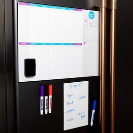 SmartyPlans Dry Erase Weekly Extra Thick Magnetic Calendar for Refrigerator: 17x13 Two Week Planner and 6x9 White Board, 4 Fine Tip Markers and Eraser with Magnets. Stain Resistant. Shipped Flat.