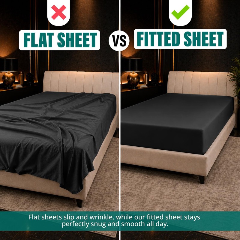 Imperial Rooms Super King Fitted Sheet 180x200cm, Black - Deep
