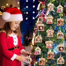 Zhanmai 48 Pcs Gingerbread House Picture Frame Craft Xmas DIY Gingerbread Candy Craft Christmas Crafts for Kids Self Adhesive Stickers for Christmas Tree Kids Holiday Keepsake Xmas Party Decoration