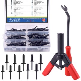 Glarks 92 Piece Rivet Gun, Fixing Tool and 6 Sizes Nylon Universal Pop Rivet Assortment Set for Installing and Removing Car Door Panels and Upholstery Clips (Rivet Gun)