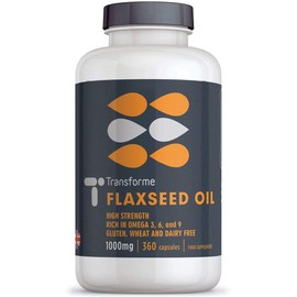 Transforme Flaxseed Oil Capsules 1000mg, Cold Pressed Omega 3 6 9, 365 Softgels, High in Alpha Linolenic, Linoleic & Oleic Acid, 2000mg Serving, Lactose & Gluten Free, 6 Month Supply