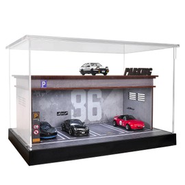 cxiiuui 1/64 Mini Car Storage Display Case, Double Layer Car Model, Wooden Storage Case, LED Lighting, Clear Acrylic Cover, Collection Case, 11 Parking Spaces, Birthday Gift, Gray