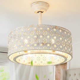 Phrylix 20" Boho Ceiling Fans with Lights, Gold Crystal Fandelier Ceiling Fan with Light Remote Control, Cage 6-Speed for Bedroom, Nursery, Foyer, Living Room