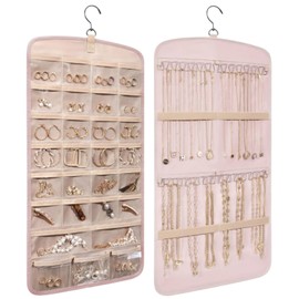 Mitoland Jewelry Storage, Over the Door, Wall Hanging, Double Sided, Thick, Hanging Accessories, Earrings, Hair Accessories, Transparent Pocket, PVC, Pink
