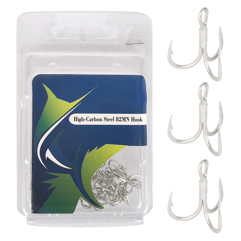 20Pcs High Carbon steel Strength Sharp Treble Hooks with Barb