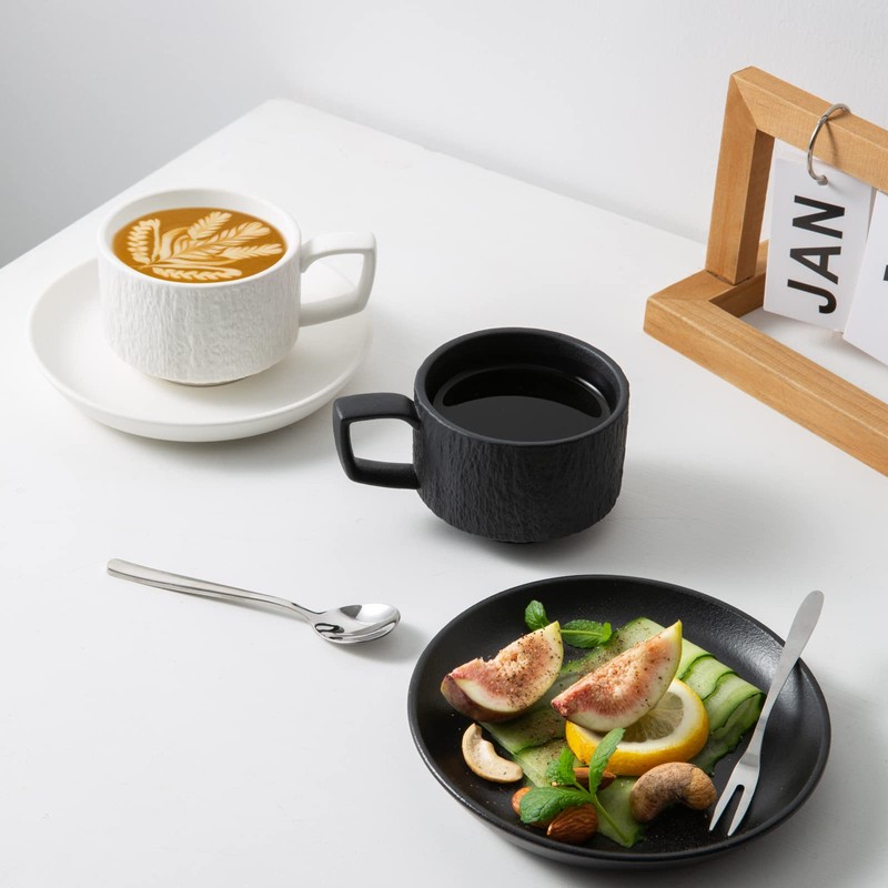 JinGlory Rock Texture Embossed Ceramic Coffee Set Tea Set,Cappuccino Espresso,Novelty