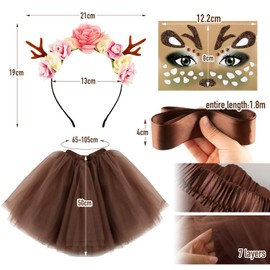 BOFUNX Women's Antlers Costume, Tulle Skirt Coffee Tutu Skirt + Antlers Headband + Reindeer Face Tattoos for Carnival Theme Party Deer Costume Accessories