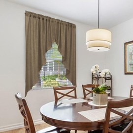 Valea Home Soft Burlap Look Swag Curtains Rustic Natural Rod Pocket Kitchen Valance Curtain Panels for Small Window 63 inch Length, Tan, 2 Panels