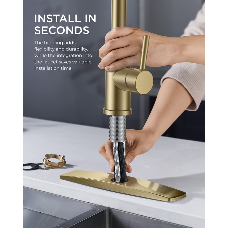 FORIOUS Gold Kitchen Faucet with Pull Down Sprayer, Stainless Steel