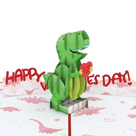 Lovepop Valentines Day Card for Her, Him - 3D Romantic Greeting Pop-Up Cards - T-Rex You Make my Heart Saur - 5" x 7" - Blank Notecard & Envelope Included
