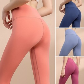 Women's Quick-Dry Pilates & Yoga Pants - High Waist, Butt-Lifting Sports Leggings Fit Mt21 No T-Line-Honey Pomelo Powder+XL 5ea