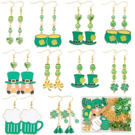 SUNNYCLUE 1 Box 10 Pairs St Patrick Day Earrings Making Kit Four Leaf Clover Charms St Patrick Charms Lucky Irish Shamrock Charms for Jewelry Making Kits Adult Women DIY Dangle Earrings Supplies