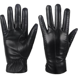 Women PU Leather Winter Driving Touchscreen Gloves, Warm Motorcycle Driving Gloves (Black, One Size)