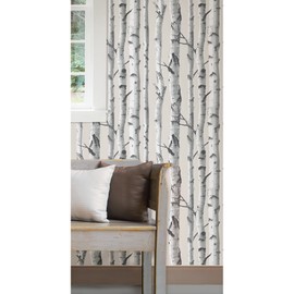 NuWallpaper NU1650 Birch Tree Peel and Stick Wallpaper, Taupe