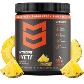 MTN OPS Bebida energética en polvo Yeti Pre-Workout con creatina, 200 mg de cafeína y BCAA con beta-alanina, envase de 30 raciones, sabor piña...     