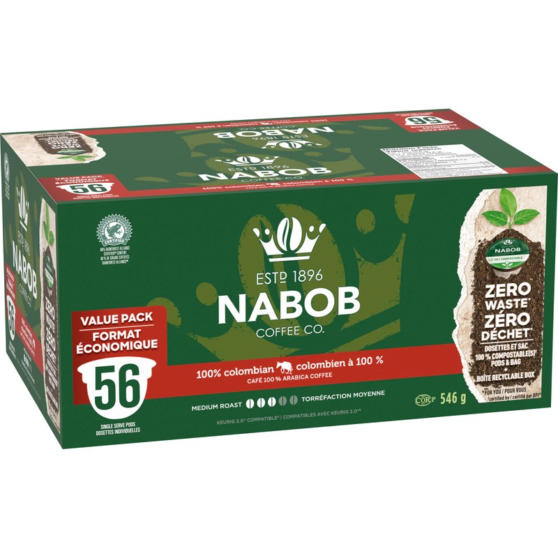 Biluocun Nabob 100% Colombian Coffee 100% Compostable Pods, 56 count