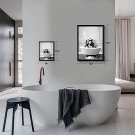 Framed Bathroom Decor Wall Art, Chimpanzee in Bathtub Black and White Wall Art Funny Bathroom Wall Decor Signs Humor Animals Bathroom Artwork Prints for Room Bedroom Room Bathroom Wall Decor