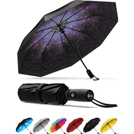 Windproof Travel Umbrella - Compact & Withstands Winds up to 85MPH, Strongest Premium Auto Folding Umbrella for Rain and Sun - Durable, Light & Portable for Women & Men, Fits Backpack & Cars