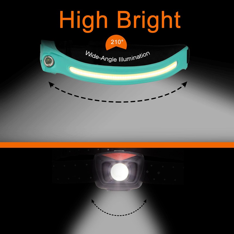 Linterna frontal, faros LED recargables 1200 lúmenes, 2 COB 210