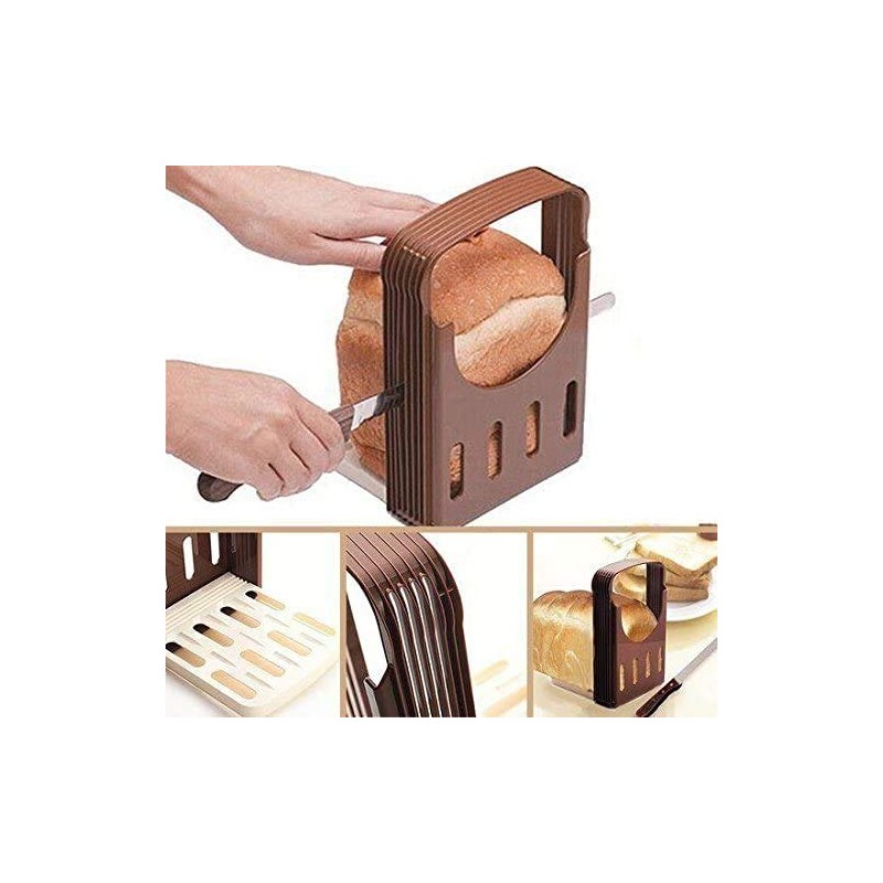 HK Kitchen Plastic Bread Slicer with Smiley Face Magnet, Brown