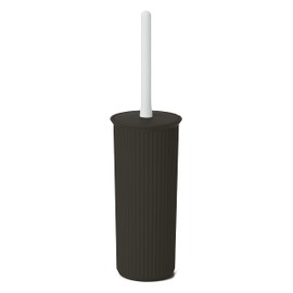 Superio Ribbed Collection - Decorative Plastic Toilet Bowl Brush and Holder Set, Brown (2 Pack) Cleaner Scrubber for Bathroom