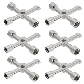 PATIKIL 4 Way Utility Key, 6 Pack Multifunction Triangle Square Panel Cross Sillcock Key Gas Water Meter Keys Wrench for Valve Spigots Electrical Cabinet Opening, Silver