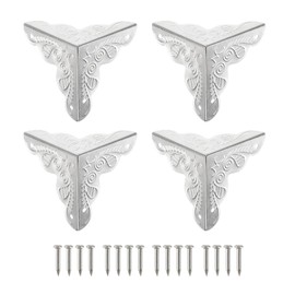 sourcing map 12 Pcs Box Edge Guard, 35mm Decorative Box Corner Cover, Corner Protector, Vintage Stair Dust Corners with Screws, Silver