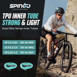 SPINGO 2-Pack MTB TPU Inner Tube 29/27.5/26 Inch for 2.2-2.5 Tires with Metal Valve, Lightweight Mountain Bike TPU Tubes with 48mm Presta Valves, Compact Spare Tubes for Training, Trail, XC & Enduro