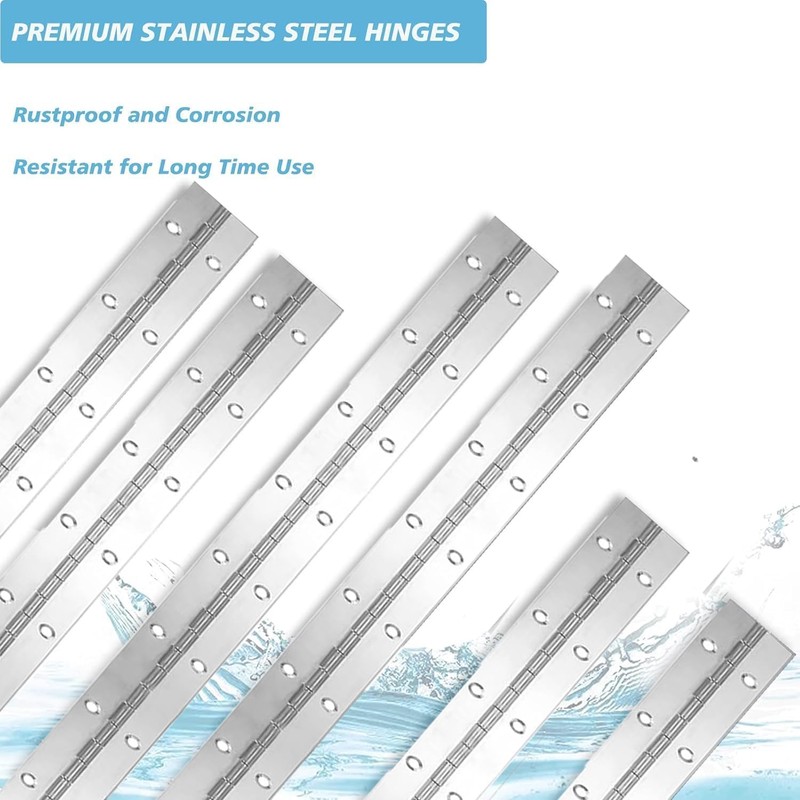 4Pcs Continuous & Piano Hinges, 16Inch 1.2'' Open Width, Silver