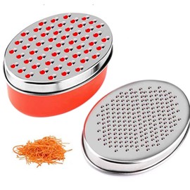 Kunovo Cheese Grater with Airtight Storage Container,Cheese Shredder&Vegetable Grater(2-in-1)，Box Grater (A-Red)
