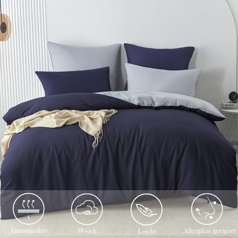 Nesture Bed Linen 155 x 220 cm 2-Piece Dark Blue/Grey