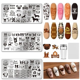 UNICRAFTALE 3Pcs Cute Dog Nail Stamp Plates Set Pets Animals Nail Stamping Plate Puppy Love Image Nails Stencils Dog Paws Design Nails Art Stamping Template with Stamp and Spacer for Lover Manicure