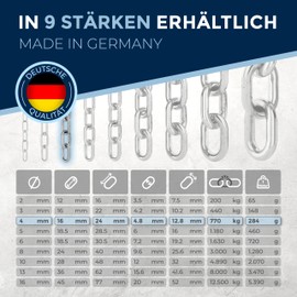 2 Pieces 150 cm = 1.5 m 4 mm Thick Stainless Steel Chain Sold by The metre V4A Chain Short Links in one Piece Anchor Chain A4 DIN 56856 Round Link Chains DIN 766 Stainless Steel Chain 1.5 m